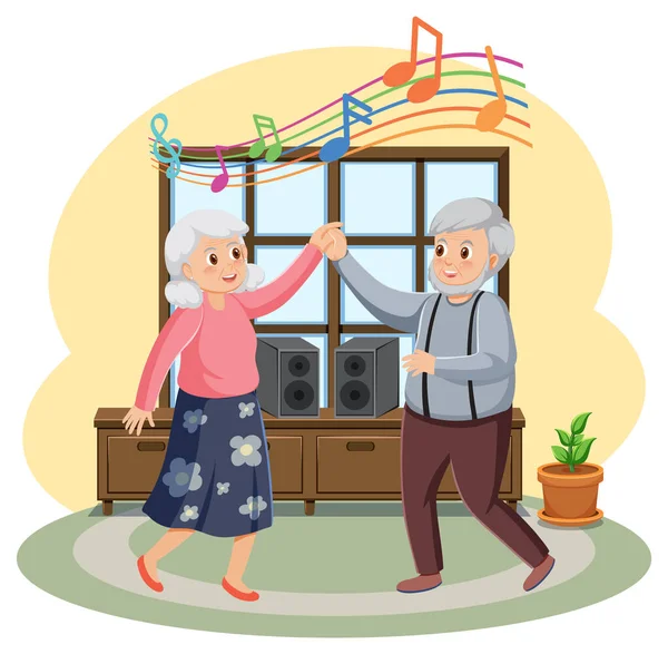 Starsza Para Taniec Domu Ilustracja — Wektor stockowy