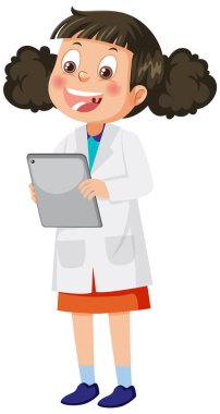 Sevimli bilim kadını çizgi film karakteri çizimi