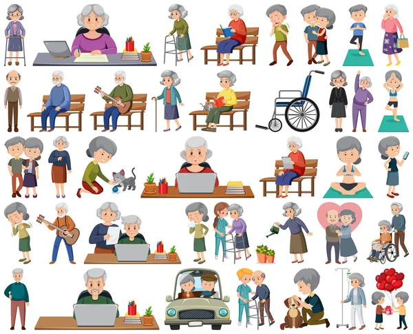 Collection Elderly People Icons Illustration — Stock Vector