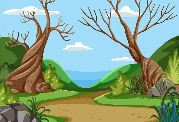 Mystery Woods Fairy Tale Scene Illustration — Stock Vector