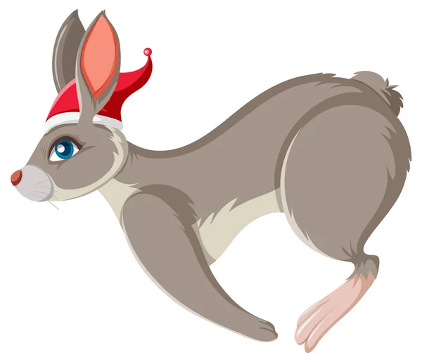 赤い帽子のイラストを身に着けている灰色のウサギの側面図 — ストックベクタ