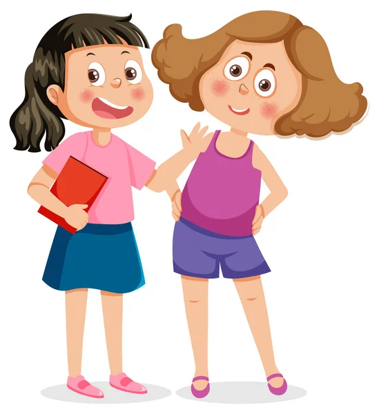 stock vector Two school girls cartoon character illustration