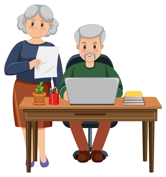 Seniorenpaar Nutzt Laptop Illustration — Stockvektor