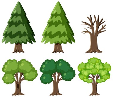 Beyaz arkaplan illüstrasyonunda ağaç kümesi