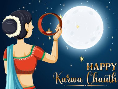 Mutlu Karva Chauth Poster Tasarımı illüstrasyonu