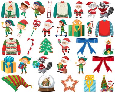 Noel karakterleri ve elementleri resimleme ayarladı