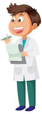 Laboratuvar önlüğü giymiş bir çocuk.