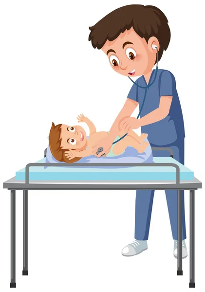 Medico Pediatra Che Esamina Illustrazione Del Bambino — Vettoriale Stock