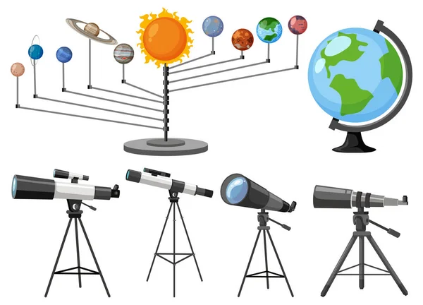 Collection Telescopes Tripods Illustration — Stock Vector