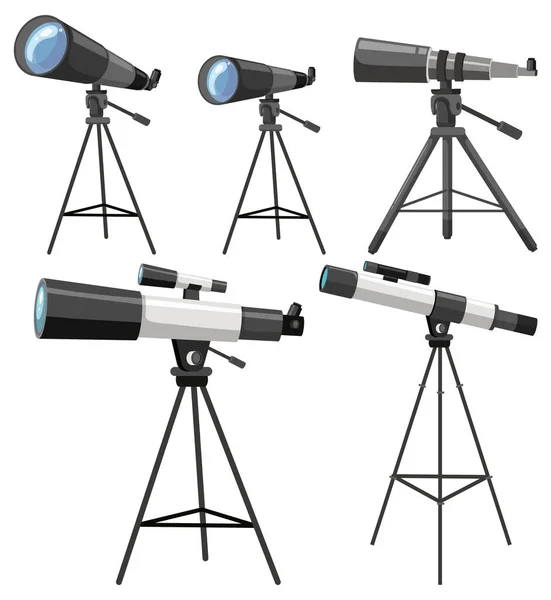 Collection Telescopes Tripods Illustration — Stock Vector