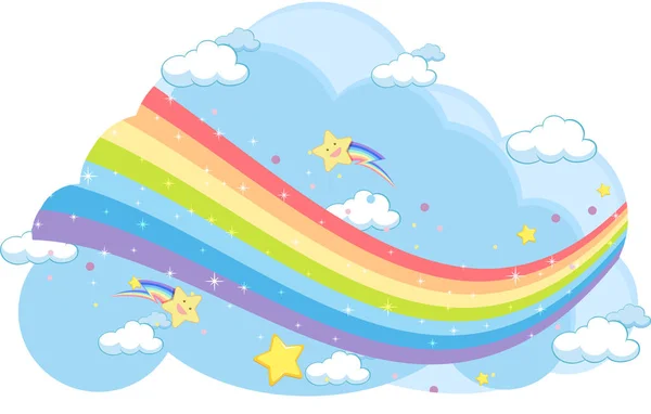 Arco Iris Pastel Con Nubes Ilustración Aislada — Archivo Imágenes Vectoriales