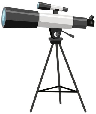 Beyaz arkaplan illüstrasyonunda tripon standındaki teleskop