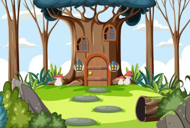 Orman illüstrasyonunda fantezi evi