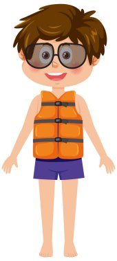 Can yeleği giymiş küçük bir çocuk.