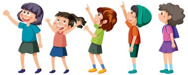 Beş çocuk çizgi film karakteri çizimi