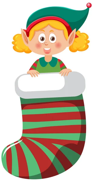 Słodkie Elf Dziewczyna Boże Narodzenie Skarpetki Ilustracja — Wektor stockowy