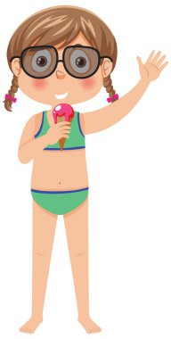 Bikini çizimi giyen tatlı bir kız.