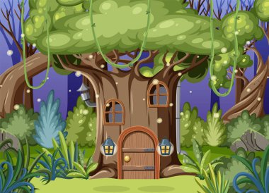 Orman sahnesinde peri masalı evi