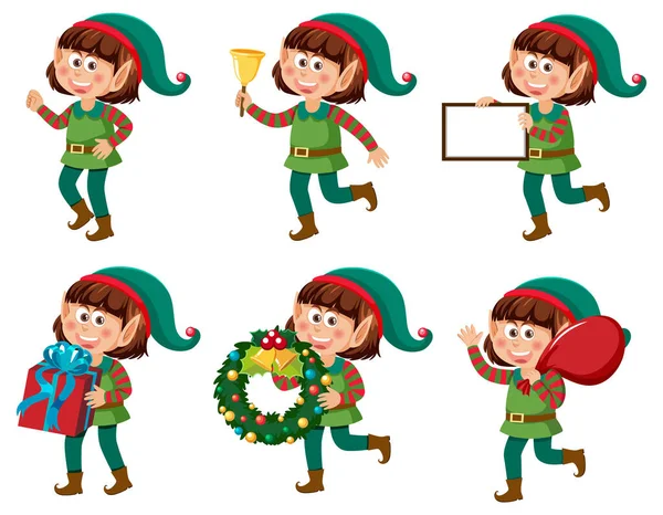 Boże Narodzenie Elf Dzieci Kolekcja Ilustracja — Wektor stockowy