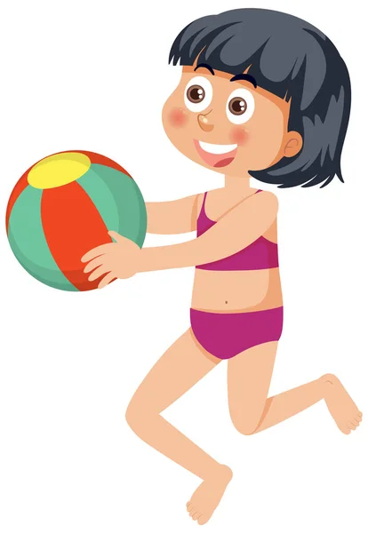 Girl Playing Beach Ball Illustration — Stock Vector