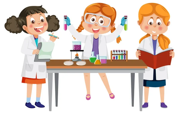 Three Kids Doing Science Experiment Illustration — Archivo Imágenes Vectoriales