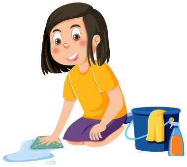 Çocuk temizleme illüstrasyonunun çizgi film karakteri