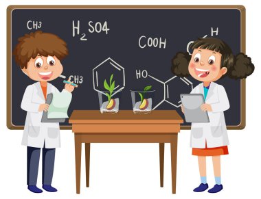 Bilim çocukları bilim deneyi örnekleme yapıyor.