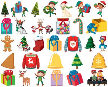 Noel karakterleri ve elementleri resimleme ayarladı