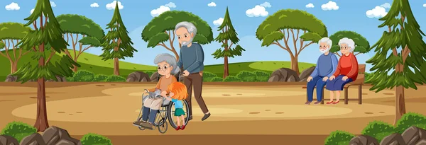 Outdoor Park Elderly People Illustration — Stock Vector