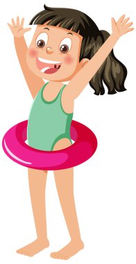 Şişme yüzük çizimi takan bir kız.