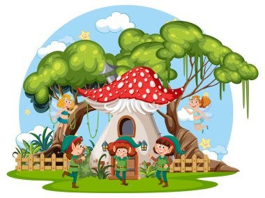 Çizgi film tarzında bir peri masalı evi.