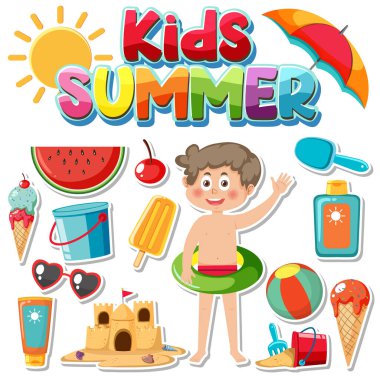 Set of summer beach objects illustration