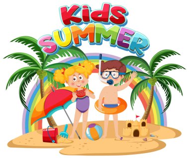 Summer kids on the beach illustration