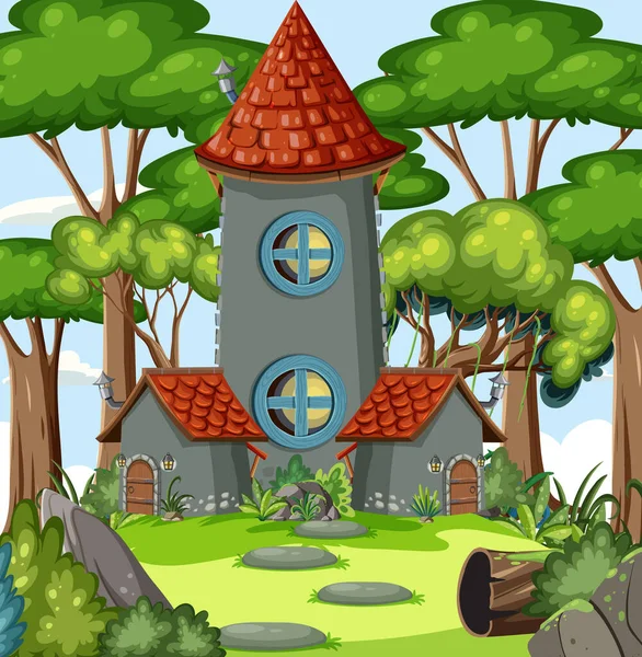 Turnul Basm Ilustrație Pădure Basm — Vector de stoc