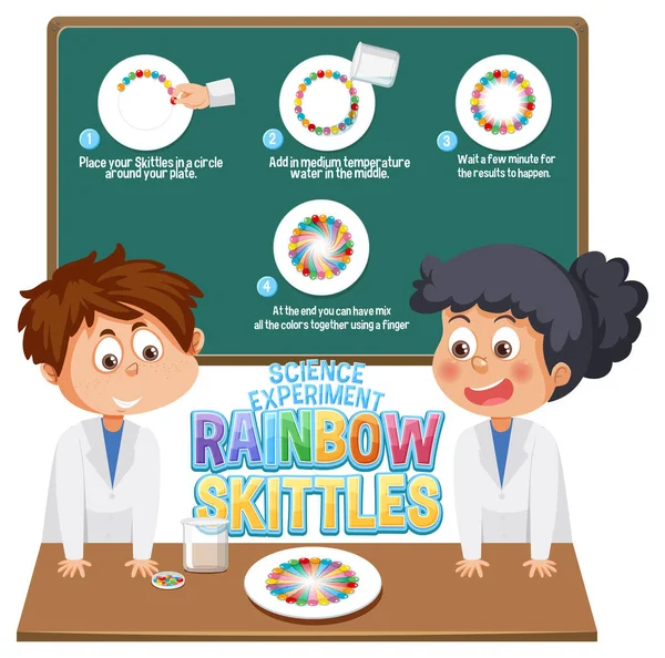 Student Doing Skittles Rainbow Science Experiment Illustration — Stock Vector