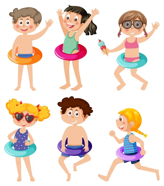 Summer Kids Characters Set Illustration — Archivo Imágenes Vectoriales