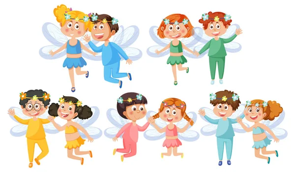 Set Fairy Couple Cartoon Characters Illustration — Vettoriale Stock