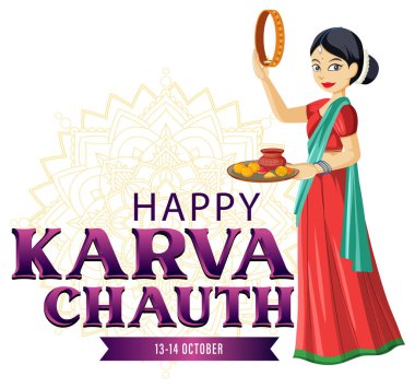 Mutlu Karva Chauth Günü Bayrak Tasarımı İllüstrasyonu