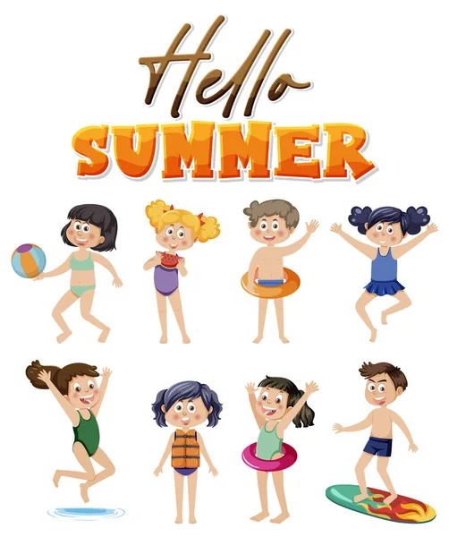 Summer Kids Characters Set Illustration — Image vectorielle