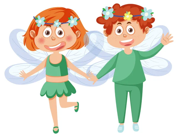 Couple Fairy Kids Cartoon Character Illustration — Stock Vector