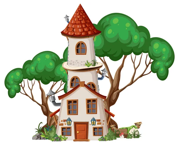 Fairytale Tower Decorated Tree Illustration — Vector de stock