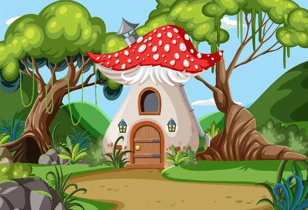 Fairytale House Forest Scene Illustration — Vector de stock