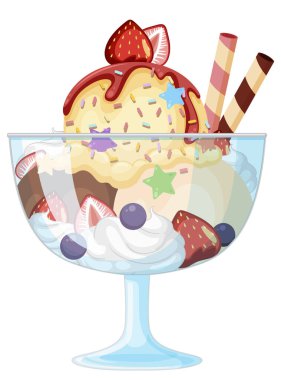 Ice cream sundae served in a glass illustration