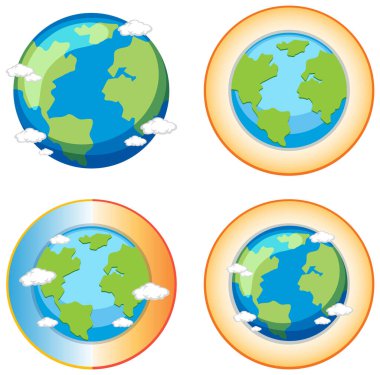 Set of globe with global warming illustration