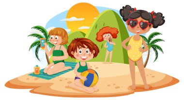 Çocuklar adada yaz tatilinin tadını çıkarıyorlar.