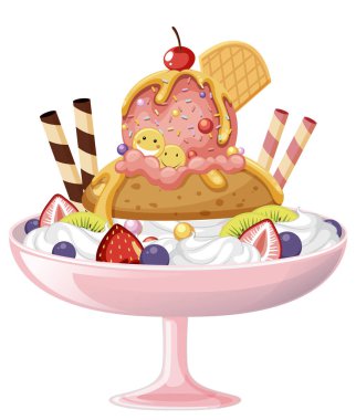 Ice cream in bowl with toppings illustration