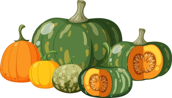 Pumpkin Pile White Background Illustration — Archivo Imágenes Vectoriales
