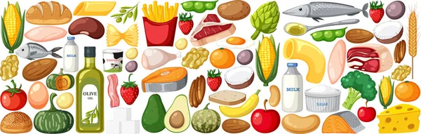 Jedzenie Warzywa Owoce Bezszwowe Wzór Ilustracji — Wektor stockowy