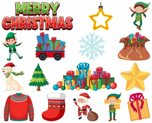 Christmas Characters Elements Set Illustration — Stock Vector