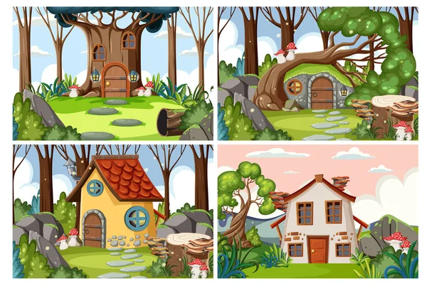 Set Fantasy Scene Background Illustration — Stockvector
